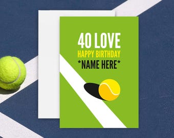 Personalised Tennis 40th Birthday Card - Milestone Birthday.