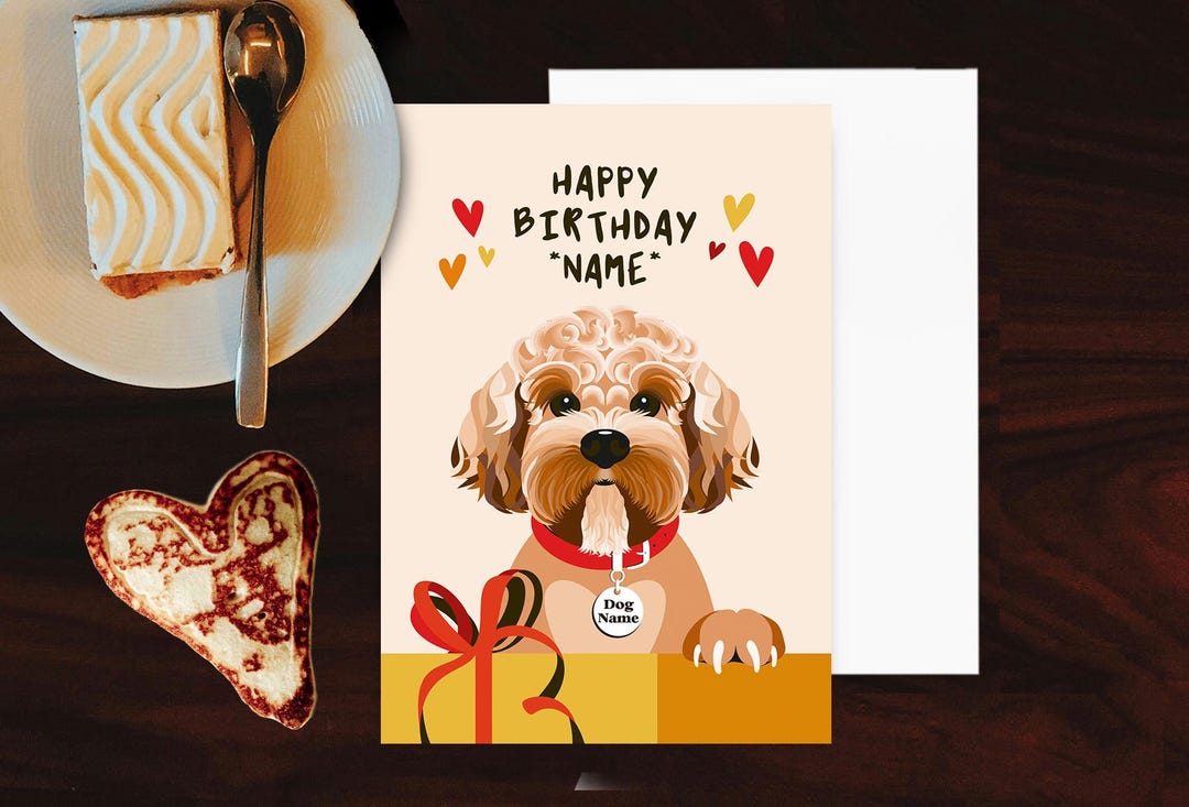 Cockapoo Photo Card Personalised Beige Cockapoo Birthday Card. Cavapoo Card From the Dog ...