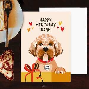 Personalised Beige Cockapoo Birthday Card. From the Dog.