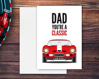 Personalised Ferrari GTO Father's Day or Birthday Card. Classic Supercar.