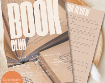 Editable Book Club Bundle| Printable Book Club Kit | Neutral Aesthetic Reading Journal | Printable Book Review