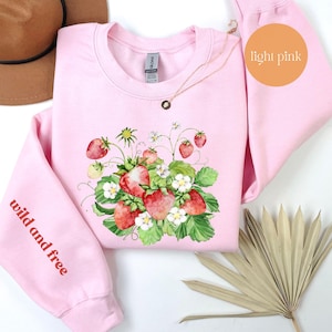 Wild and Free Strawberry Crewneck sweater, Strawberry Lover Gift, Strawberry lover gift, Cottage Core, oversized sweater