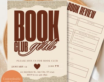 Editable Book Club Bundle| Printable Book Club Kit | Neutral Aesthetic Reading Journal | Printable Book Review