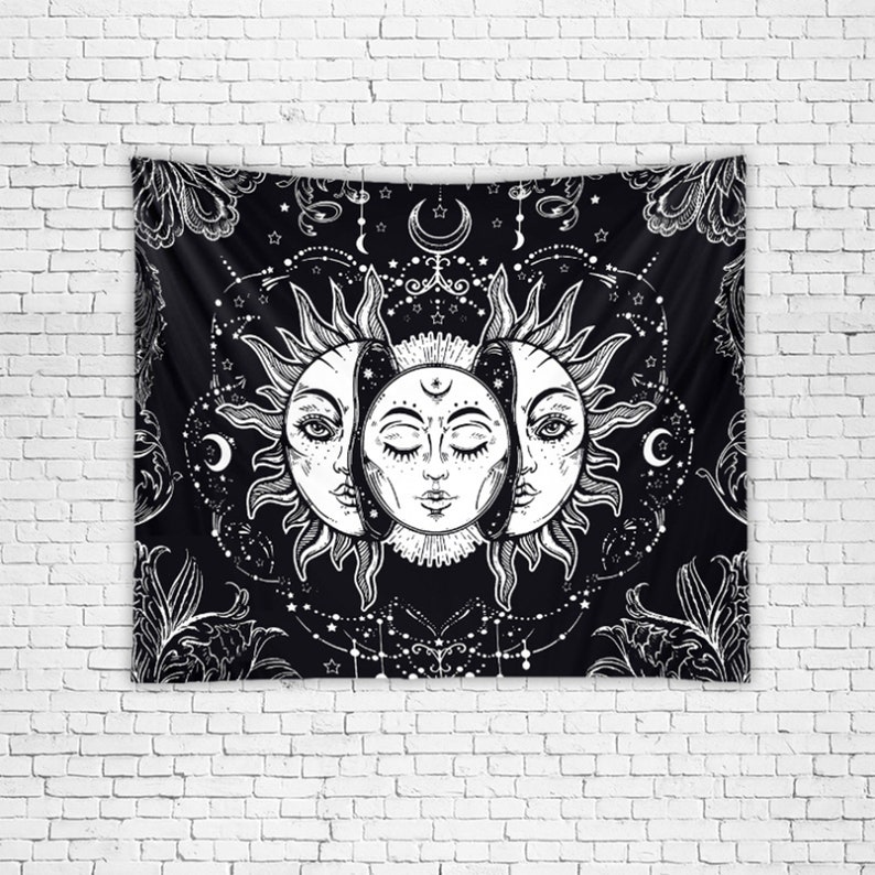 Three Sun Tapestry Abstract Sun Tapestry Black and White Etsy
