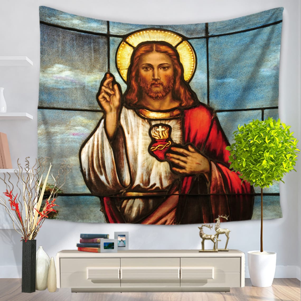 Jesus Tapestry Jesus Christ Wall Hangings Religious Tapestry Etsy