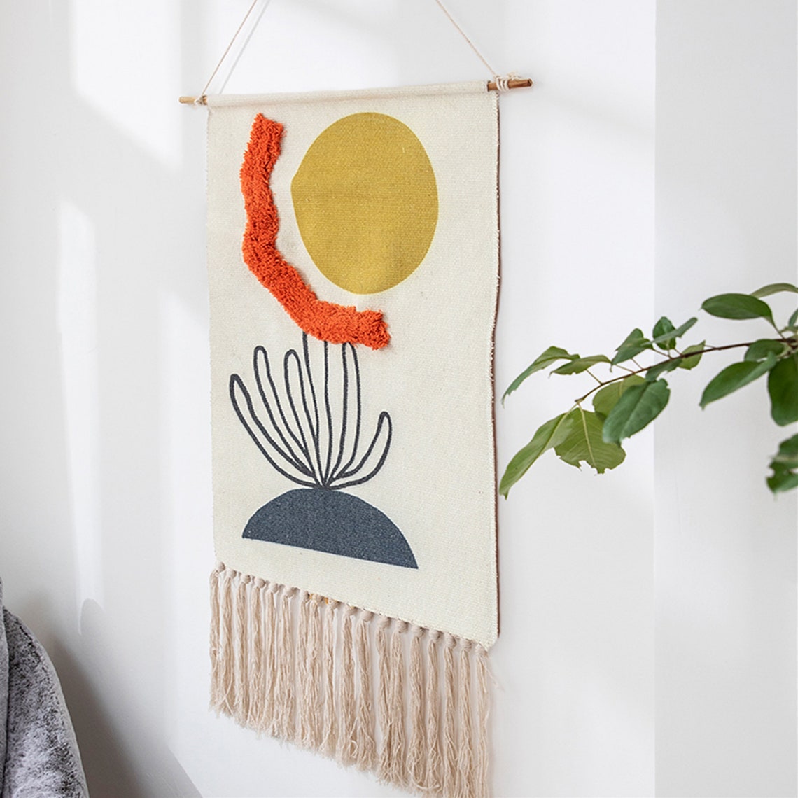 Woven Tassel Tapestry Abstract Geometric Tapestry Handmade Etsy