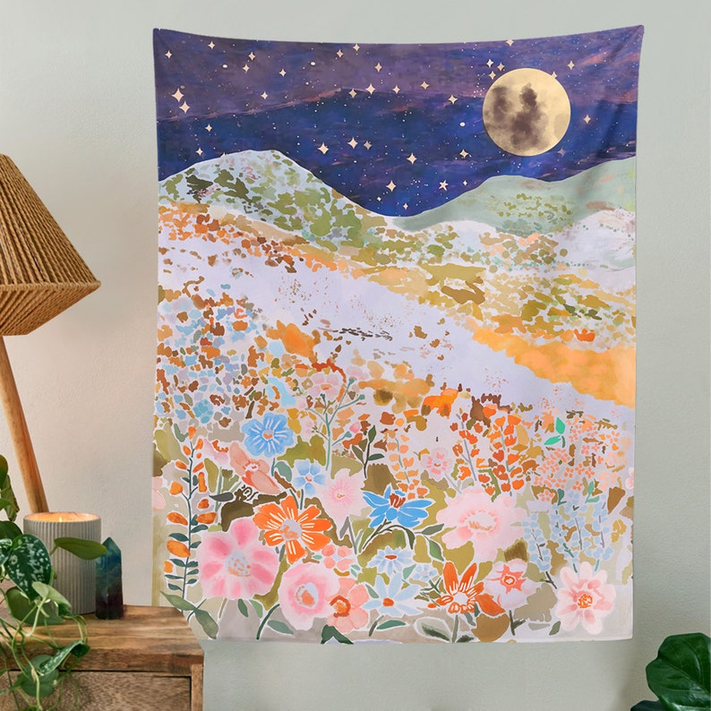 Moonlight Flower Tapestry Starry Sky Tapestry Landscape - Etsy