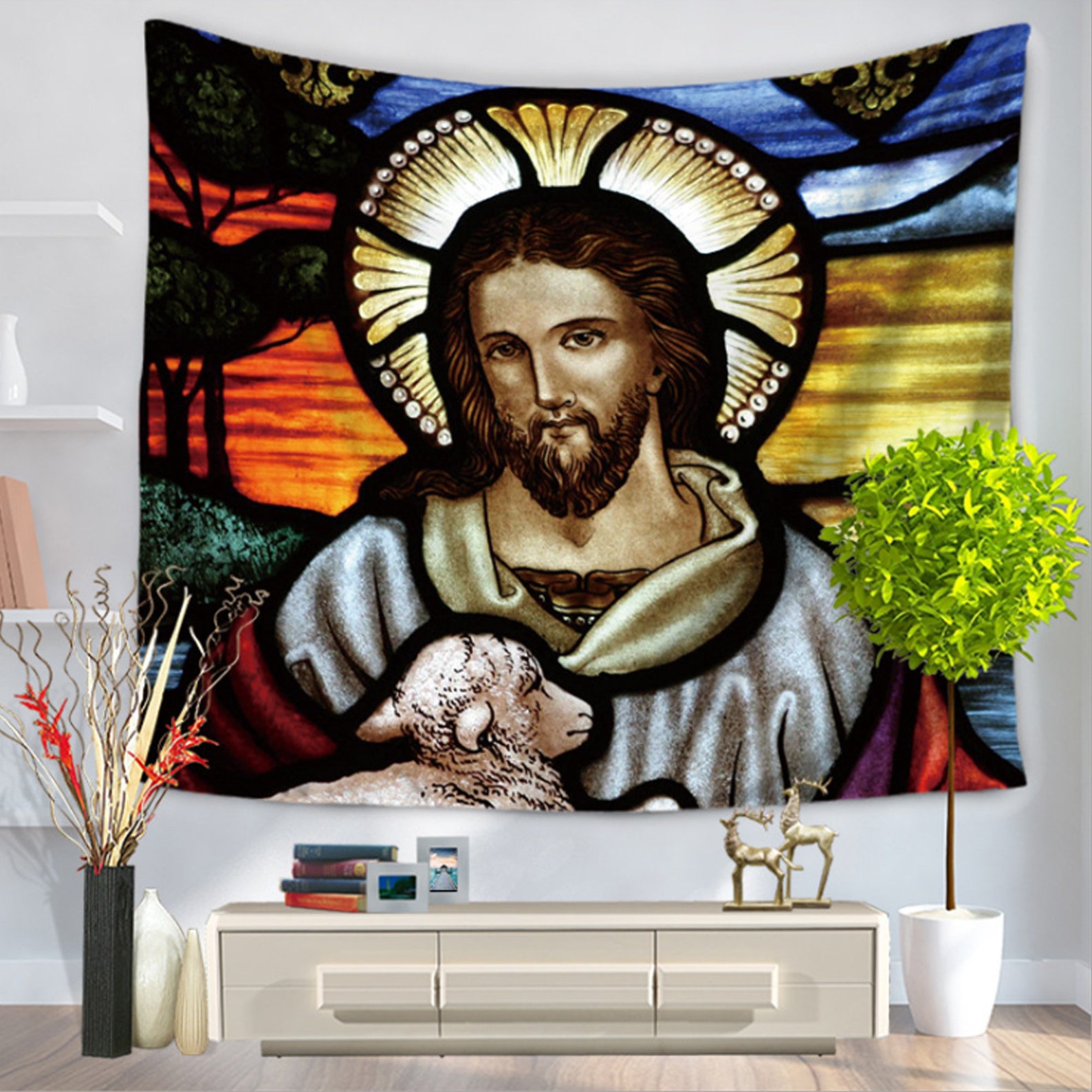 Jesus Tapestry Jesus Christ Wall Hangings Religious Tapestry Etsy