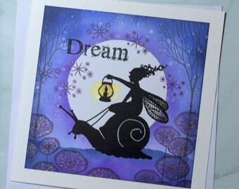 Handmade Fairy Snail Card, Sparkly Purple Magical Card