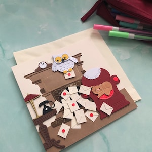 Cartão de letras voadoras, volta às aulas, cartão de nova escola, carta para cartão de escola de bruxaria, cartão de aniversário, cartão em branco, cartão mágico, cartão de desejos