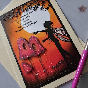 Carte faite main de fée avec des champignons vénéneux, carte d'anniversaire, carte vierge, carte de fille, carte de garçon, carte magique, carte magique, carte de voeux