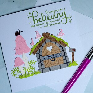 Carte de maison de fée faite main, carte de fée, carte de jardin de fées, carte d'anniversaire, carte de fille, carte vierge, carte magique, carte de voeux