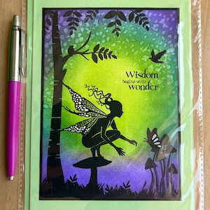 Tarjeta de hadas hecha a mano, cumpleaños, tarjeta en blanco adecuada para ella, tarjeta mágica