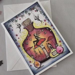 Carte de fée faite main dans une bouteille, carte d'anniversaire, carte vierge, carte de fille, carte de garçon, carte magique, carte magique, carte de voeux