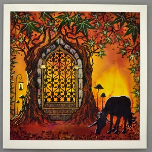 Carte licorne faite main, carte d'anniversaire, carte de rétablissement, carte d'anniversaire, carte magique, carte de porte de fée, carte de coucher de soleil