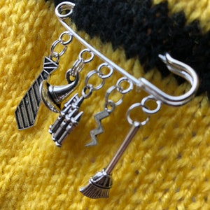 Wizard inspired pin badges- 5 charms, wizarding badges, magical charms, handbag accesory, for him, for her, stocking filler, party bag gifts