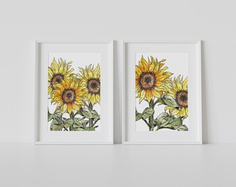 Double Sunflowers  - Watercolor Print