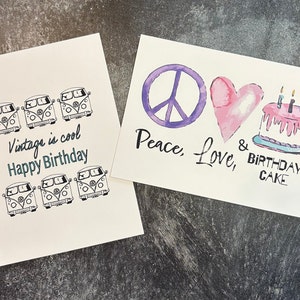Conjunto de 4 cartões de felicitações em branco em aquarela - Cartões de aniversário