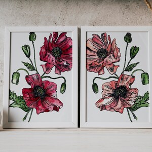 Double Poppies (Red & Coral) - Watercolor Print