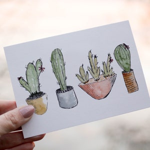 Conjunto de 8 cartas de cactos - Em branco por dentro