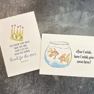 Conjunto de 4 cartões de felicitações em branco em aquarela - Gostaria que você estivesse aqui / Alcance as estrelas
