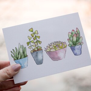 Lot de 8 cartes de voeux vierges aquarelles succulentes