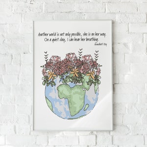 Flowered World Watercolor Print- Arundhati Roy Quote - Another World