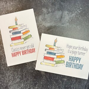 Set of 4 watercolor Blank Greeting cards - Book Stack