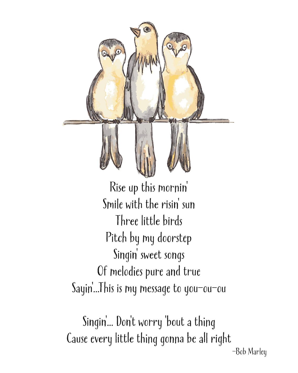 3 little birds watercolor print bob marley etsy