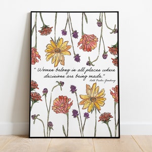 Women Belong Floral Watercolor - Ruth Bader Ginsburg Quote