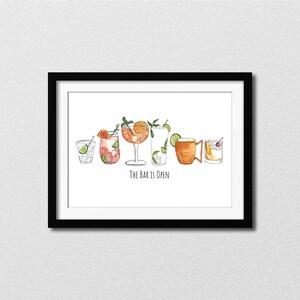 The Bar is Open Watercolor Print