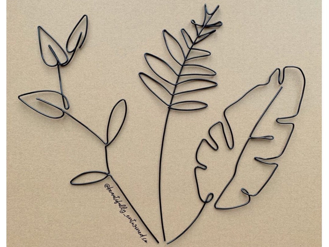 Set of 3 Wire Plant Leaf Art Home Wall Decor Botanical Etsy