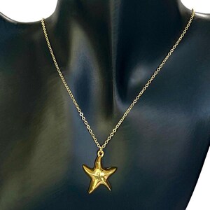 gold starfish pendant necklace, starfish necklace, ocean sea beachy indie jewelry