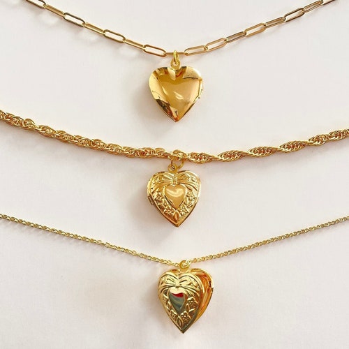 18k Gold Plated Heart Locket Necklace Gold Y2k Necklace Etsy