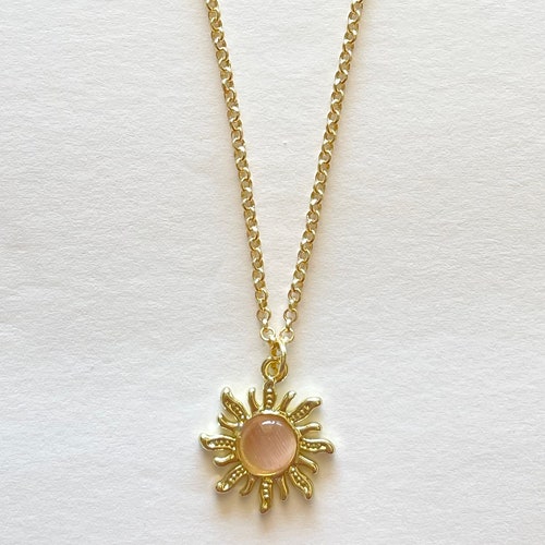 Gold \u0026 Pink Sun Necklace Indie Vintage 