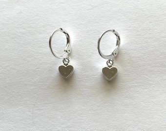Valentine\u2019s Day Circle Hoop Dangle Earrings With Mini \u201cLove\u201d charm hearts Love Gift for her.