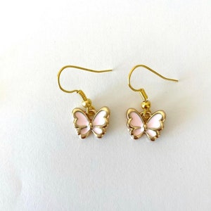 Light pink butterfly earrings gold plated | pastel baby pink butterfly y2k earrings soft girl indie dainty pink & gold jewelry, fundraiser image 3