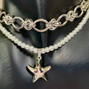 Silver Starfish Pendant Necklace: Pearl Chain, Beachy Indie Jewelry