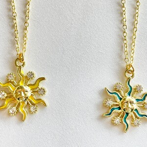 gold sun necklace, indie sun jewelry, yellow sun necklace, blue sun necklace, y2k jewelry, 2000s jewelry, sun face gold alt necklace