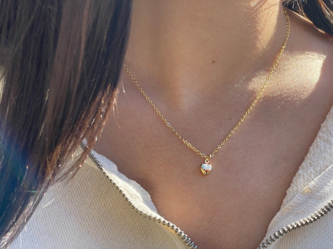 Gold Mini Heart Pendant Necklace 18k Gold Plated, Handmade Minimalist ...