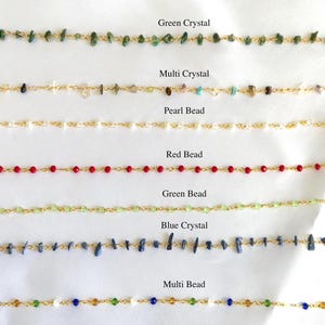 Custom gold bead chain bracelet for layering | 18k gold plated, tarnish resistant | Rosary red, blue, green, pearl, crystal