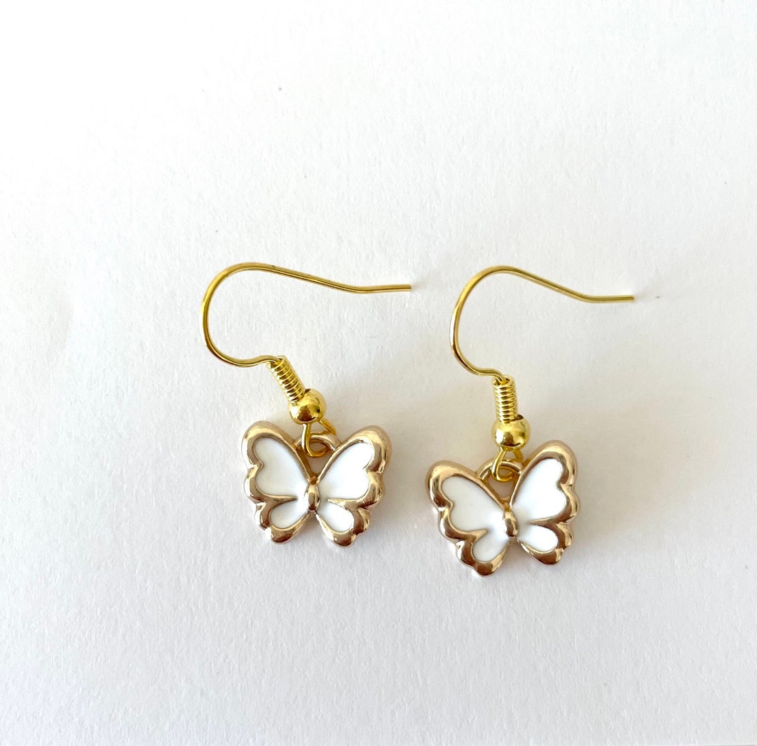 White Butterfly Earrings 18k Gold Plated Y2k Jewelry Etsy