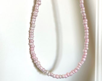 pastel pink seed bead necklace choker, pink y2k beaded necklace, summer jewelry, thin bead necklace, indie minimalist light pink bead choker