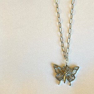 silver butterfly pendant | sterling silver plated y2k butterfly necklace, silver link chain, silver indie jewelry, silver alt jewelry, 2000s