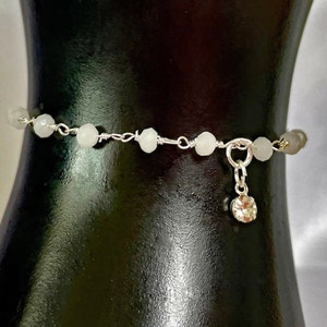 Silver Rosary Chain Bracelet: Rhinestone Charm, Indie Y2K Jewelry