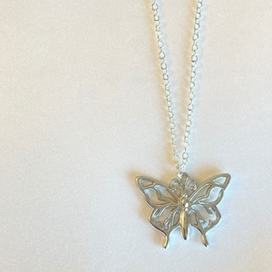 silver butterfly pendant | sterling silver plated y2k butterfly necklace, thin silver chain, silver indie jewelry, silver alt jewelry, 2000s