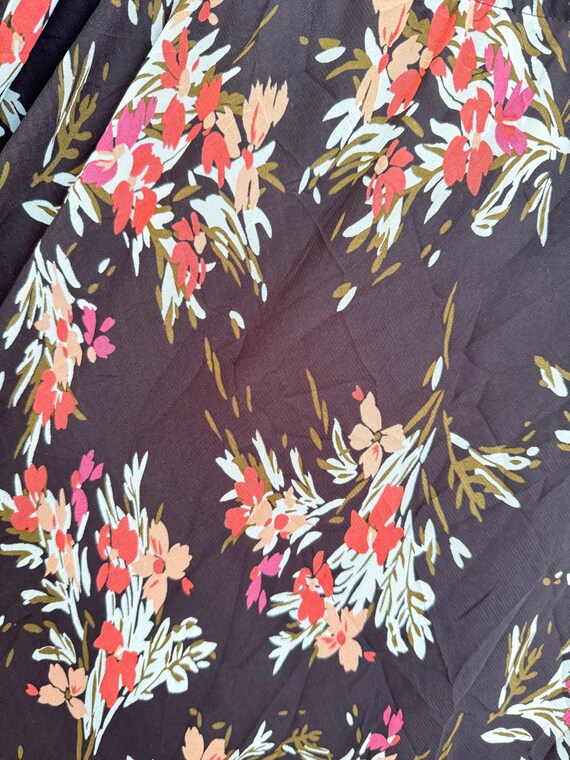 XL/2X- Vintage Brown Floral Print Ruffled Midi Length Skirt