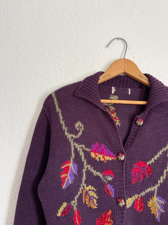 M/L- vintage fall leaves embroidered knit cardiga… - image 6