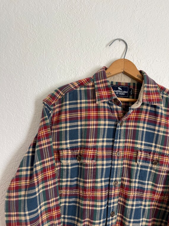L/XL- vintage American living plaid flannel butto… - image 6