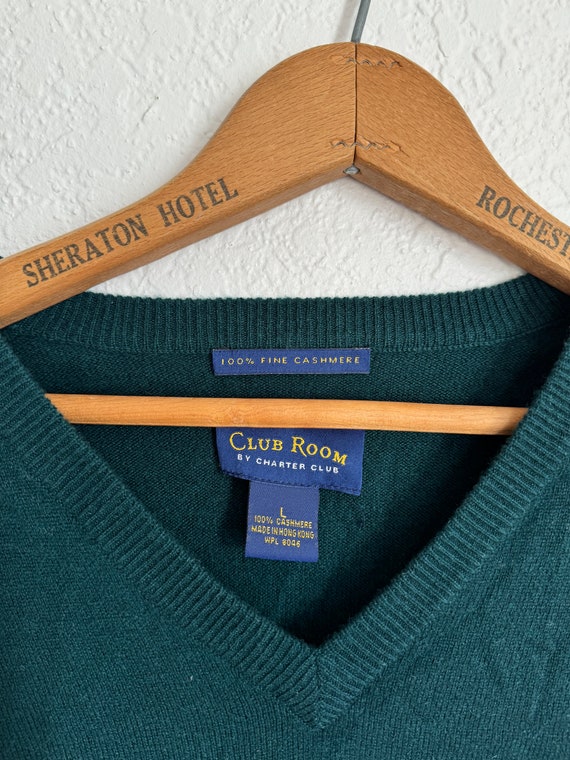 L- vintage forest green 100% cashmere club room p… - image 5